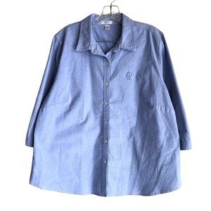 IZOD Women's Oxford Shirt Plus 1X Blue Stretch Cotton Spandex 3/4 Sleeve